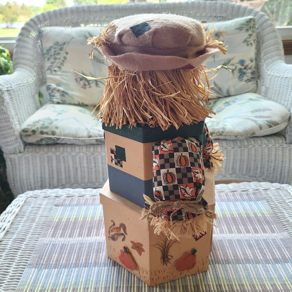 Scarecrow Harvest Tower Stacking Boxes Fall Autumn Decoration Gift Box Tower - Picture 8 of 9